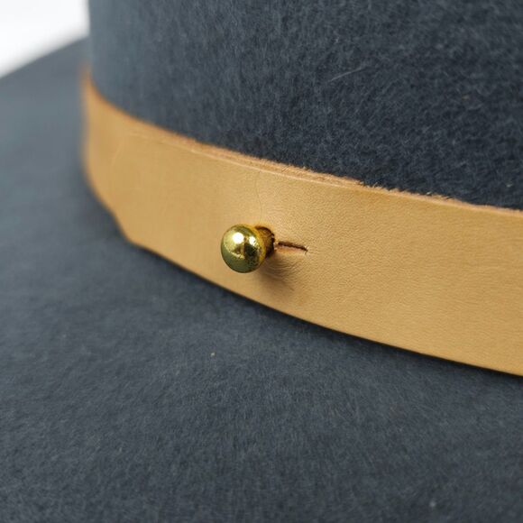 A LACK OF COLOR Rocco Wool Fedora Western Cowgirl Boho Hat Gray Tan Leather 57cm - Picture 4 of 11